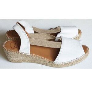 NWOB Toni Pons Origens Etna Wedge Espadrille Sandals 41 US 10-10.5 White Leather